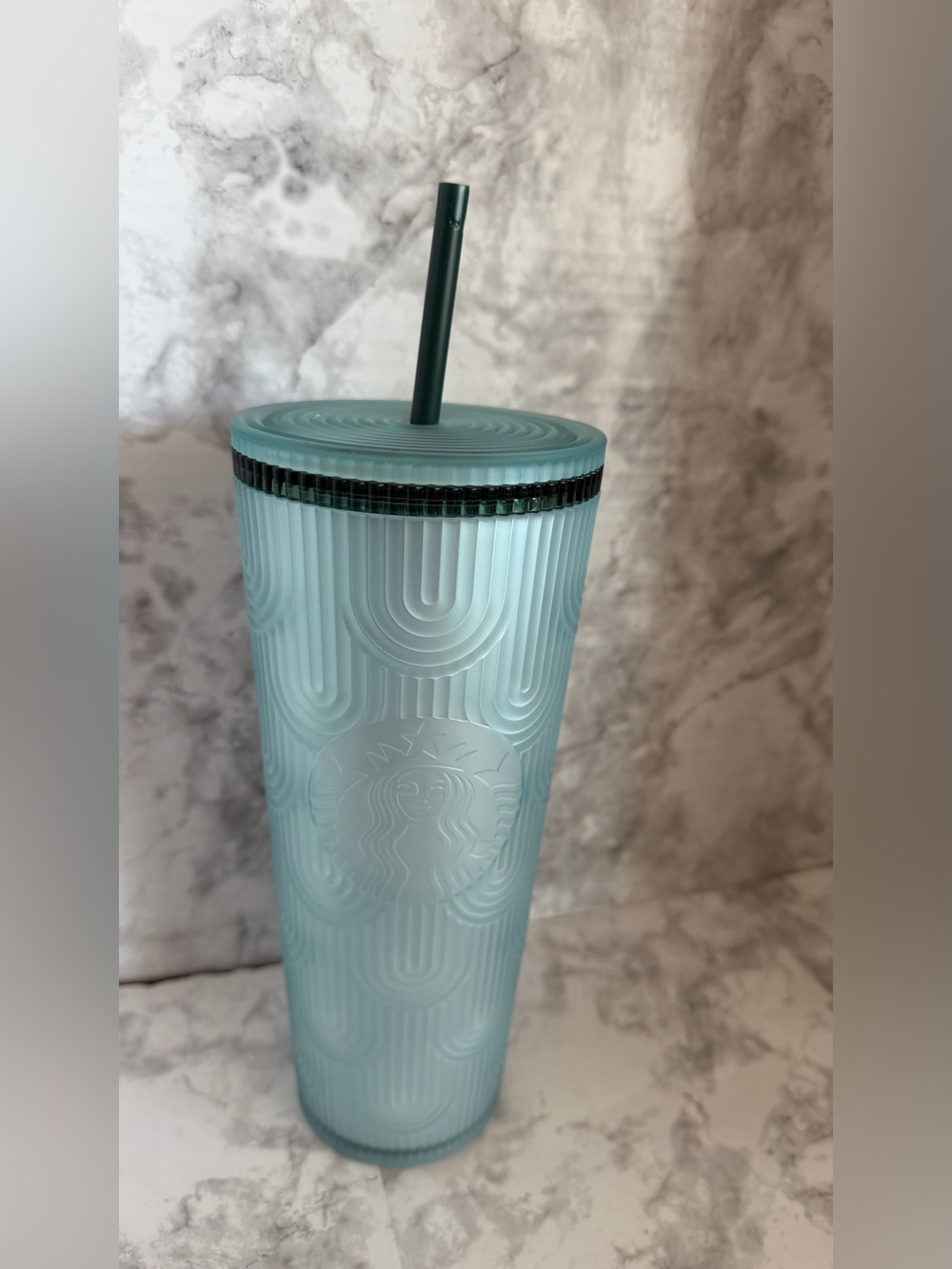 Starbucks Aqua Blue Textured Reusable Tumbler with Straw